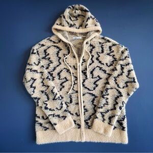 Zara Cream and Black Hooded Cardigan Size M